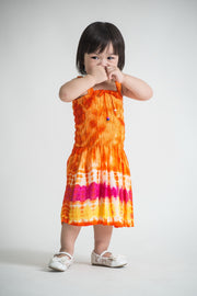 Kids Tie Dye Smock Dress in Orange
