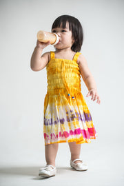 Kids Tie Dye Smock Dress in Yellow