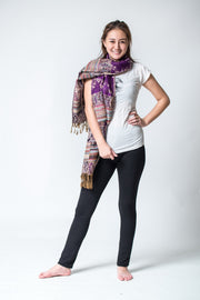 Nepal Floral Paisley Pashmina Shawl Scarf in Purple