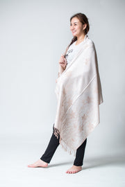 Nepal Floral Butterfly Pashmina Shawl Scarf in White