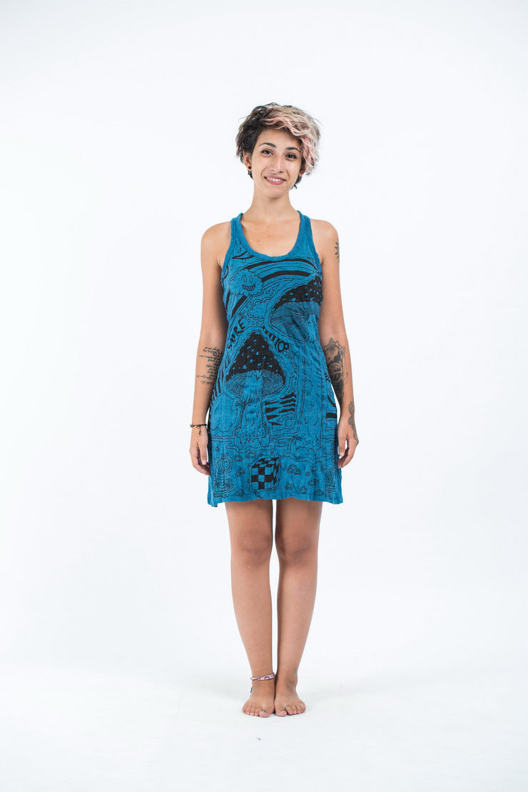 Womens Magic Mushroom Tank Dress in Denim Blue