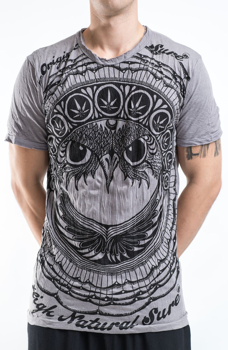 Mens Weed Owl T-Shirt in Gray