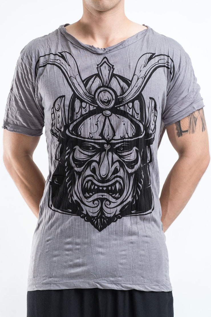 Mens Kabuto Samurai Mask T-Shirt in Gray