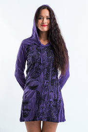 Womens Butterfly Buddha Hoodie Dress in Purple