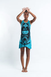 Womens Lotus Hands Tank Dress in Turquoise