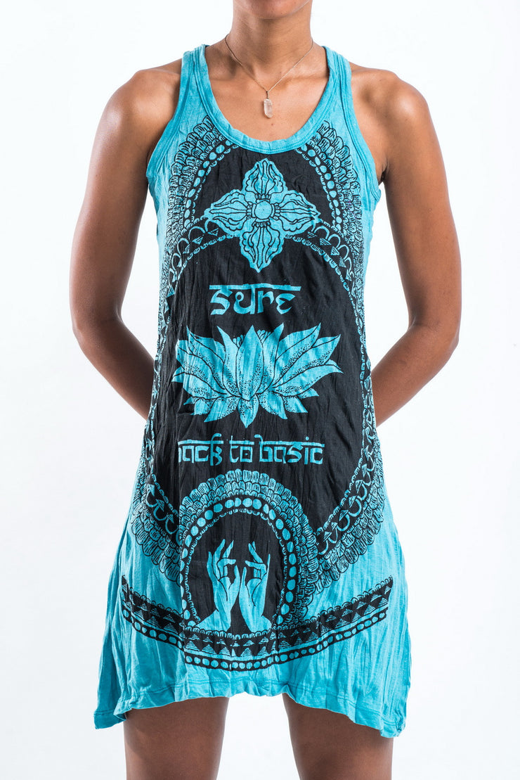 Womens Lotus Hands Tank Dress in Turquoise