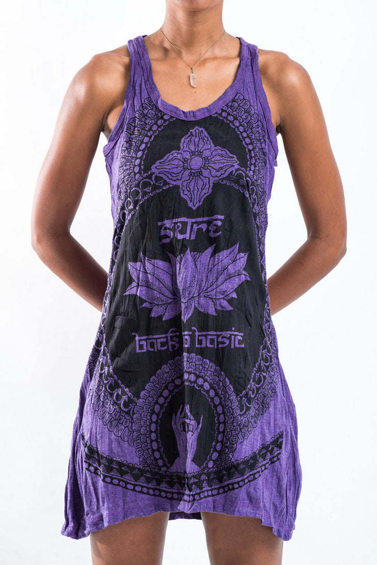 Womens Lotus Hands Tank Dress in Purple