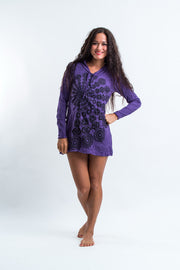 Womens Chakra Fractal Hoodie Dress in Purple