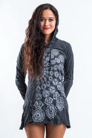 Womens Chakra Fractal Hoodie Dress in Silver on Black
