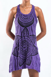 Womens Sacred Geometry Mandala Tank Dress in Purple