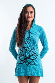 Womens Lotus Om Hoodie Dress in Turquoise