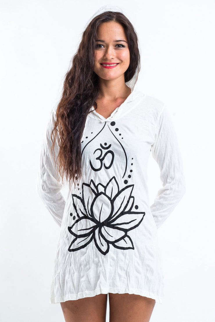 Womens Lotus Om Hoodie Dress in White