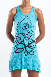 Womens Lotus Om Tank Dress in Turquoise