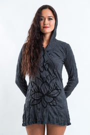 Womens Lotus Om Hoodie Dress in Black