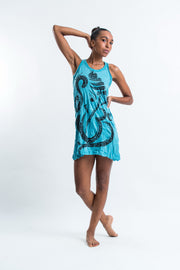 Womens Abstract Ganesh Tank Dress in Turquoise