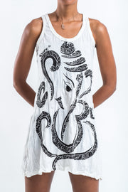 Womens Abstract Ganesh Tank Dress in White