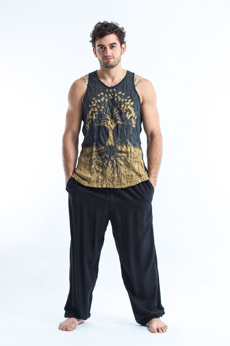 Mens Tree of Life Tank Top in Gold on Black