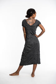 Womens Solid Color V Neck Long Dress in Black