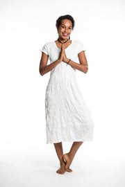 Womens Solid Color V Neck Long Dress in White