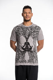 Mens Om Meditation Tree T-Shirt in Gray