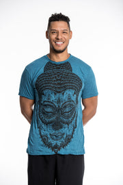 Mens Buddha Head T-Shirt in Denim Blue