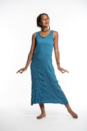 Womens Solid Color Long Tank Dress in Denim Blue