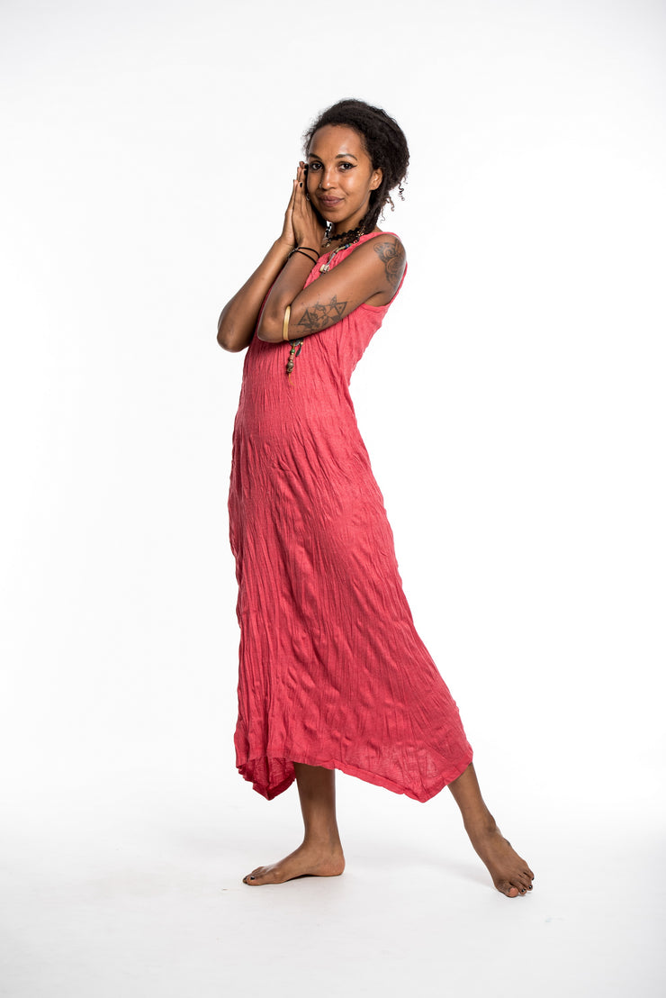 Womens Solid Color Long Tank Dress in Red