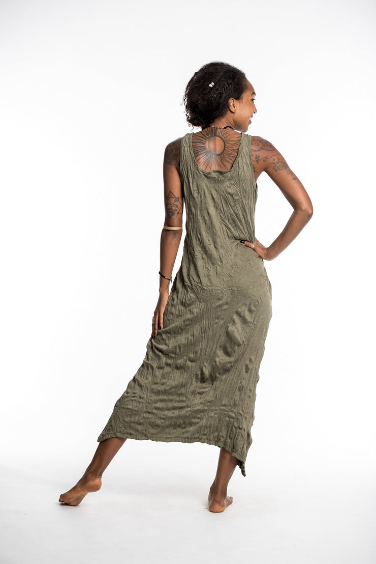 Womens Solid Color Long Tank Dress in Green