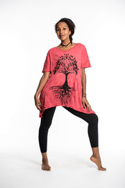 Womens Tree of Life Loose V Neck T-Shirt in Red