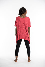 Womens Solid Color Loose V Neck T-Shirt in Red