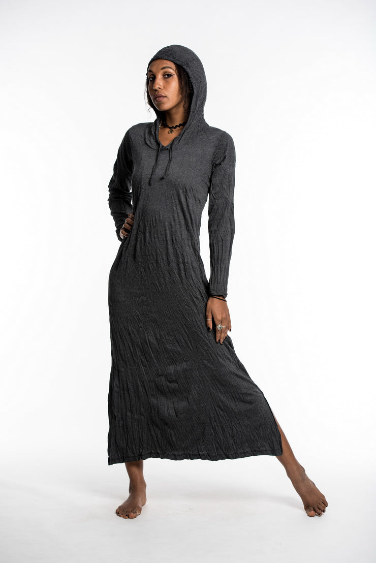 Sure Design Womens Solid Color Long Hoodie Dress in Black Sure Design Womens Solid Color Long Hoodie Dress in Black