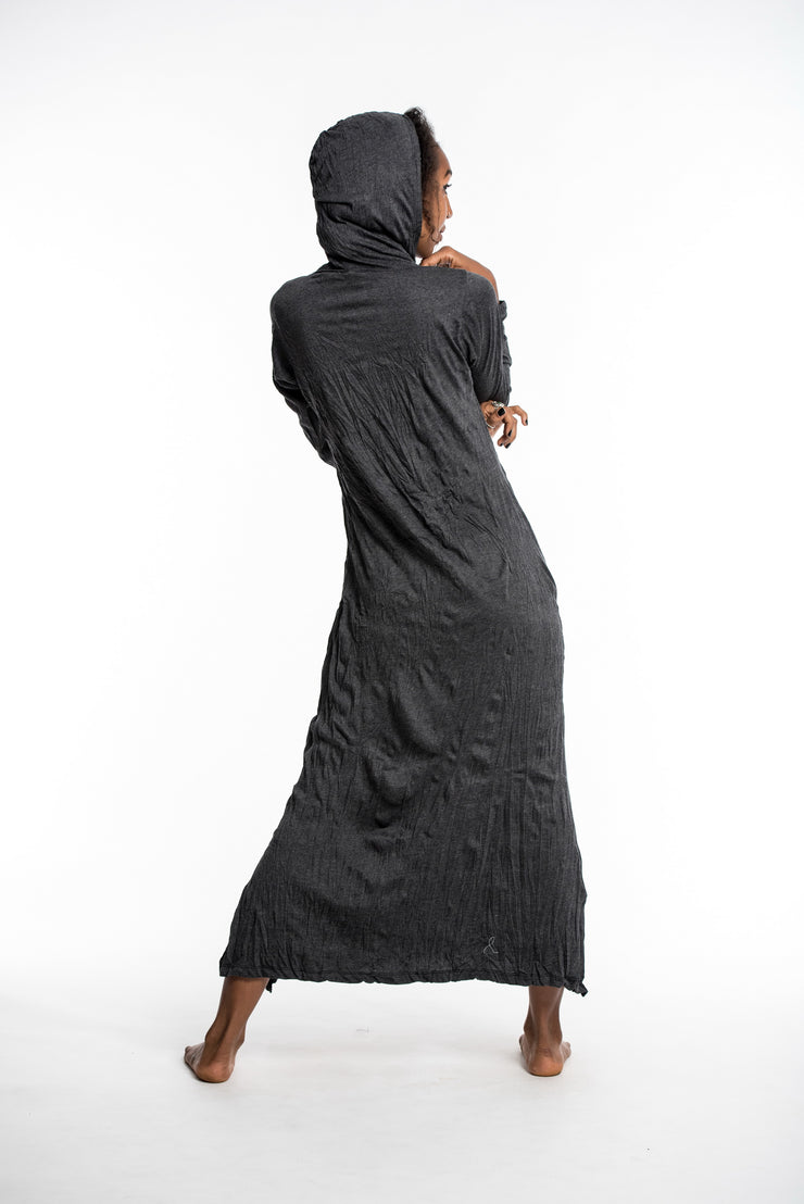 Womens Solid Color Long Hoodie Dress in Black