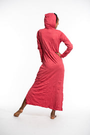 Womens Solid Color Long Hoodie Dress in Red