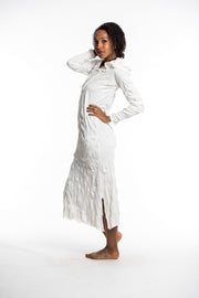 Womens Solid Color Long Hoodie Dress in White