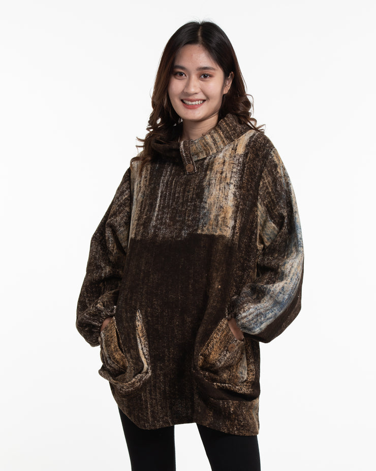 Patch Hand Printed Non-Stretch Thai Cotton Pullover in Brown