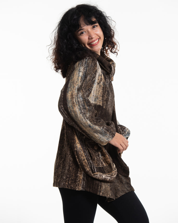 Patch Hand Printed Non-Stretch Thai Cotton Pullover in Brown