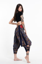 Clovers Thai Hill Tribe Fabric Harem Pants with Ankle Straps in Blue