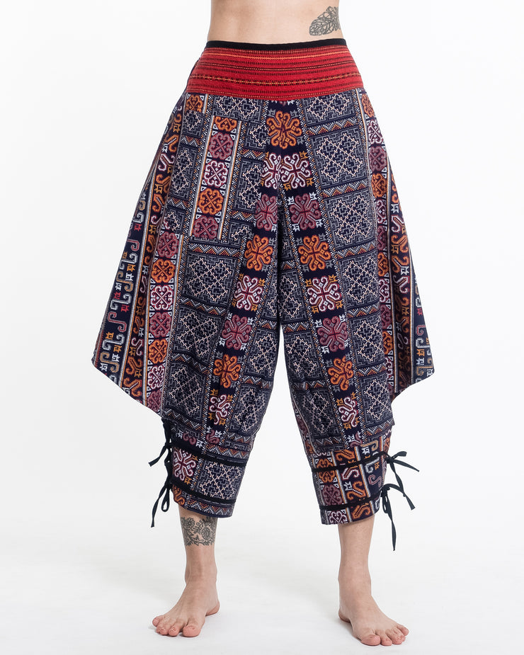 Clovers Thai Hill Tribe Fabric Harem Pants with Ankle Straps in Blue