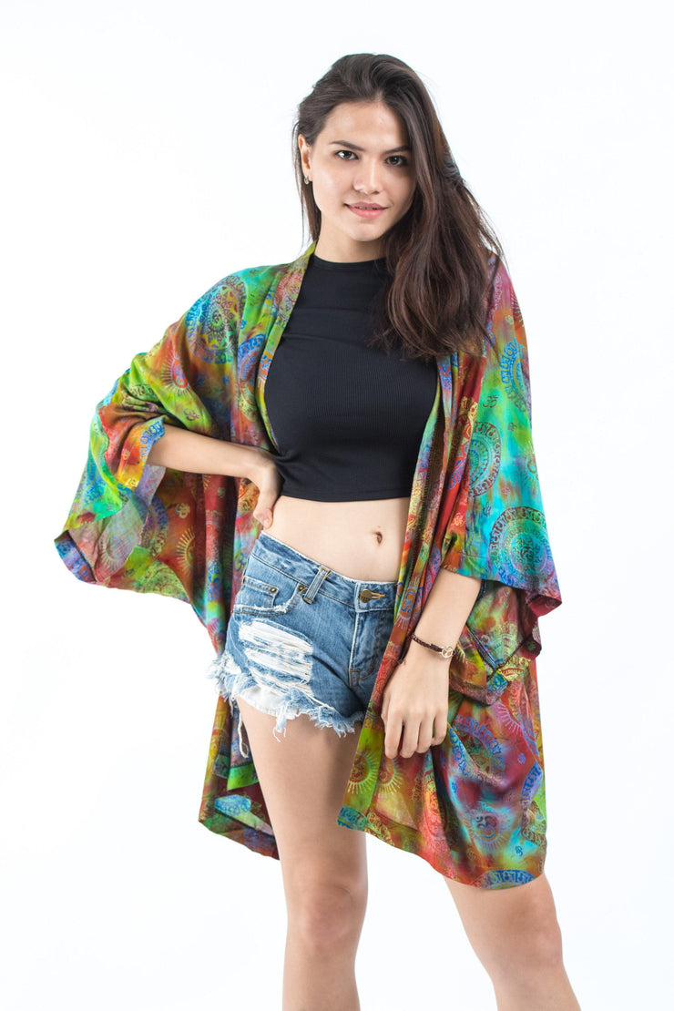 Tie Dye Om Kimono Cardigan in Festive Rainbow