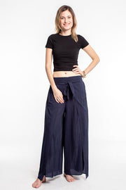 Womens Solid Color Wrap Palazzo Pants in Navy