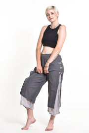 Womens Solid Color Double Layers Cropped Pants in Gray