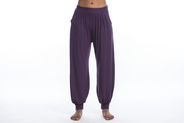 Unisex Solid Color Cotton Harem Pants in Purple