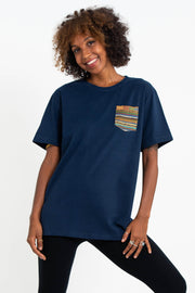 Unisex Cotton T-Shirt with Tribal Pocket in Navy