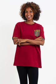 Unisex Cotton T-Shirt with Tribal Pocket in Red
