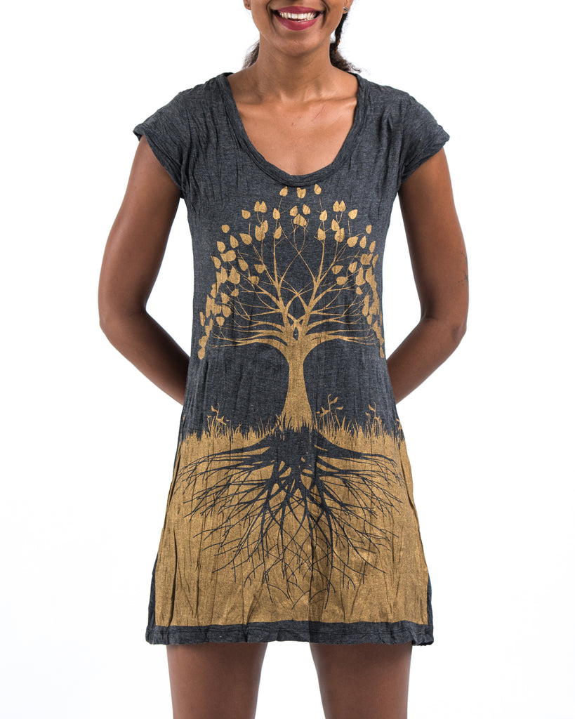 Sure Design Womens Tree of Life Dress in Gold on Black M / Gold on Black
