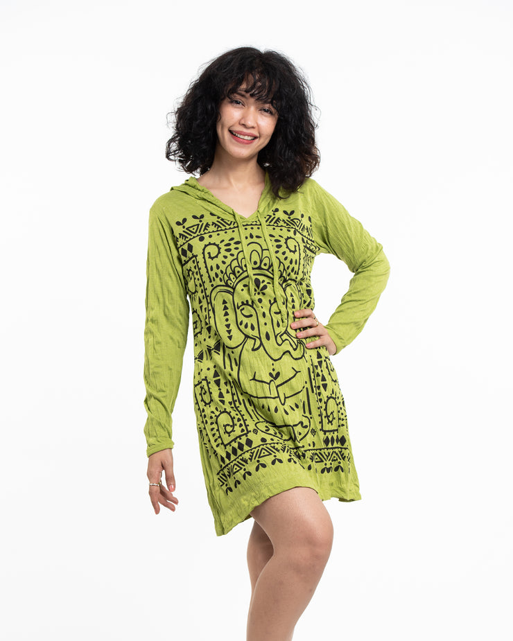 Womens Shanti Ganesh Hoodie Dress in Lime