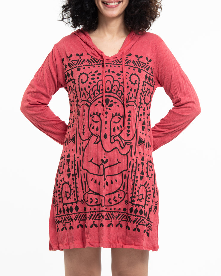 Womens Shanti Ganesh Hoodie Dress in Red