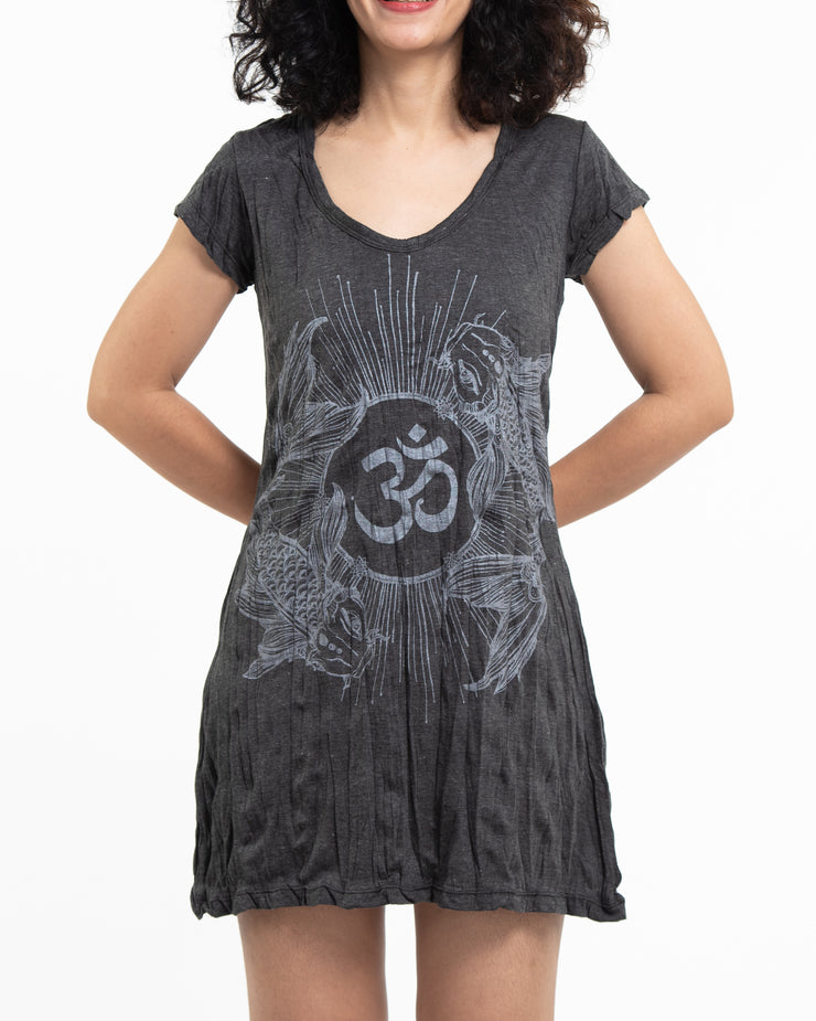 Womens Om and Koi Fish Dress in Silver on Black