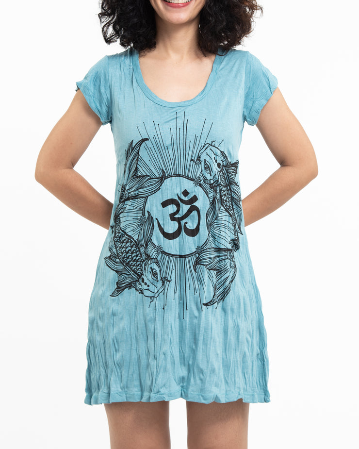 Womens Om and Koi Fish Dress in Turquoise