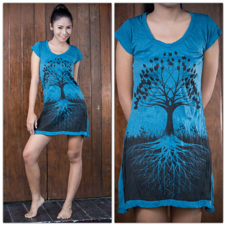 Womens Tree of Life Dress in Denim Blue